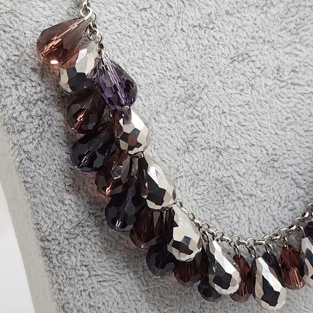 Statement Faceted Glass Drop Statement Bib Necklace Waterfall Glam Evening‎